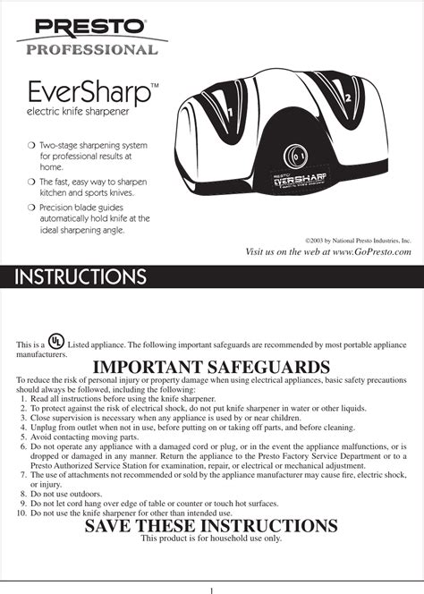 Presto Knife Sharpener Manual pdf manual